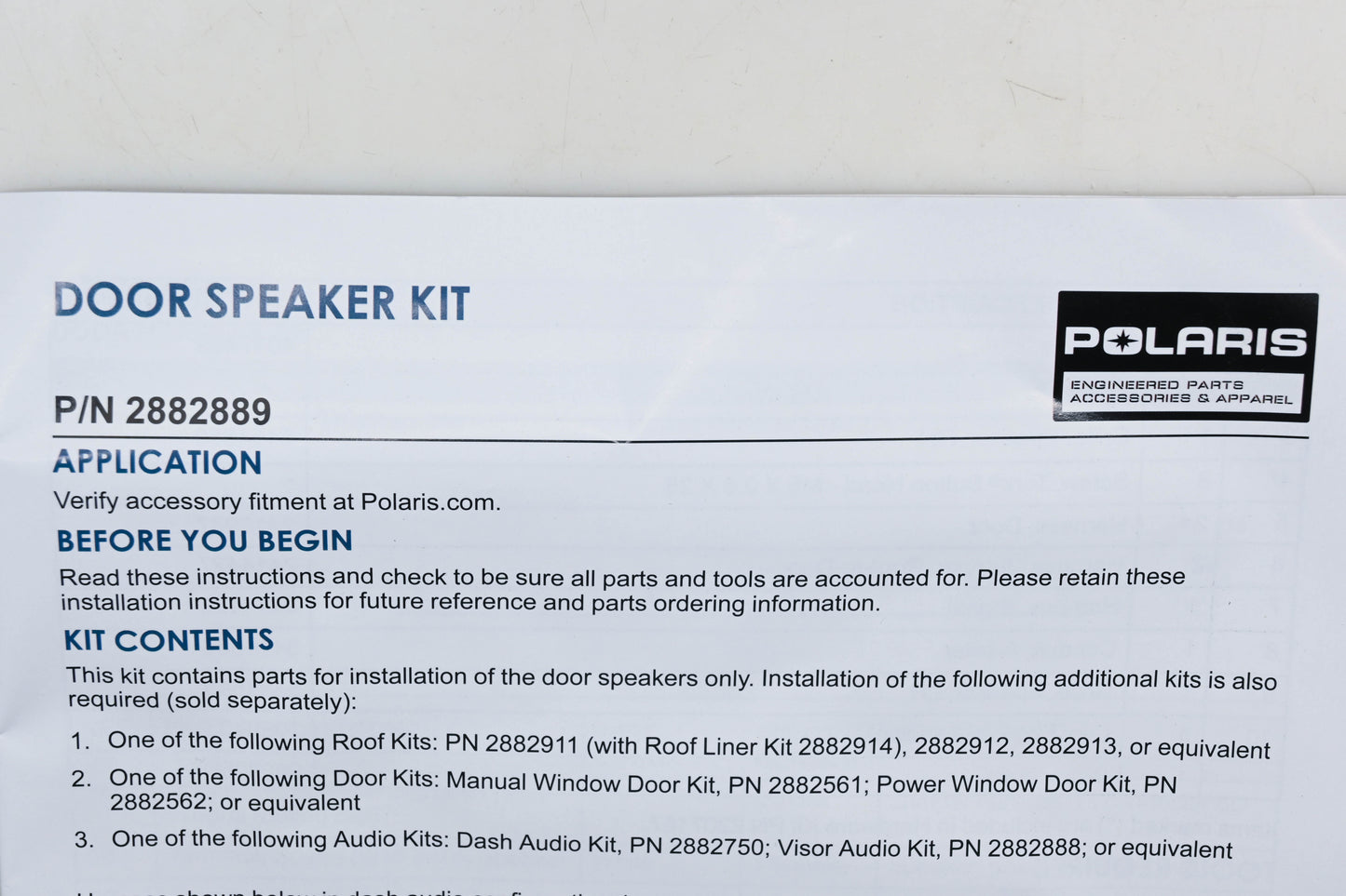 New OEM Polaris 2882889 Door Speaker Kit NOS