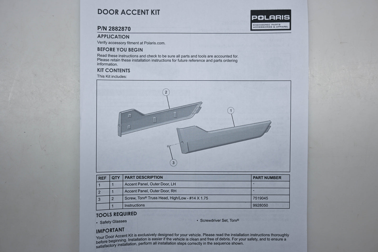 New OEM Polaris 2882870-587 Camo Exterior Door Accent Panel Kit NOS
