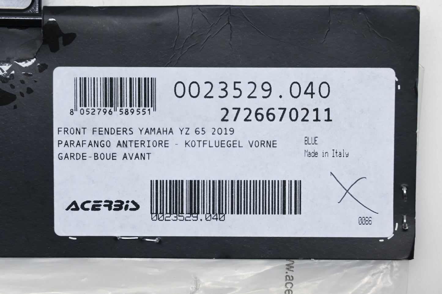 Acerbis 2726670211, 27266-70211 Yamaha Blue Front Fender NOS