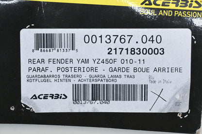Acerbis 2171830003, 21718-30003 Yamaha Blue Rear Fender NOS