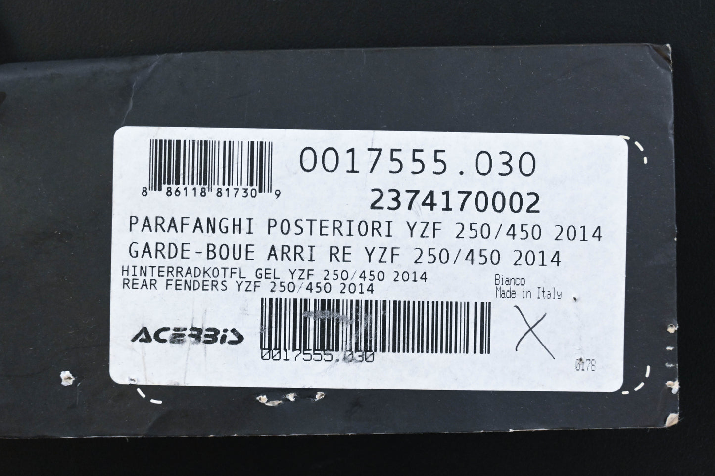 Acerbis 2374170002, 23741-70002 Yamaha White Rear Fender NOS