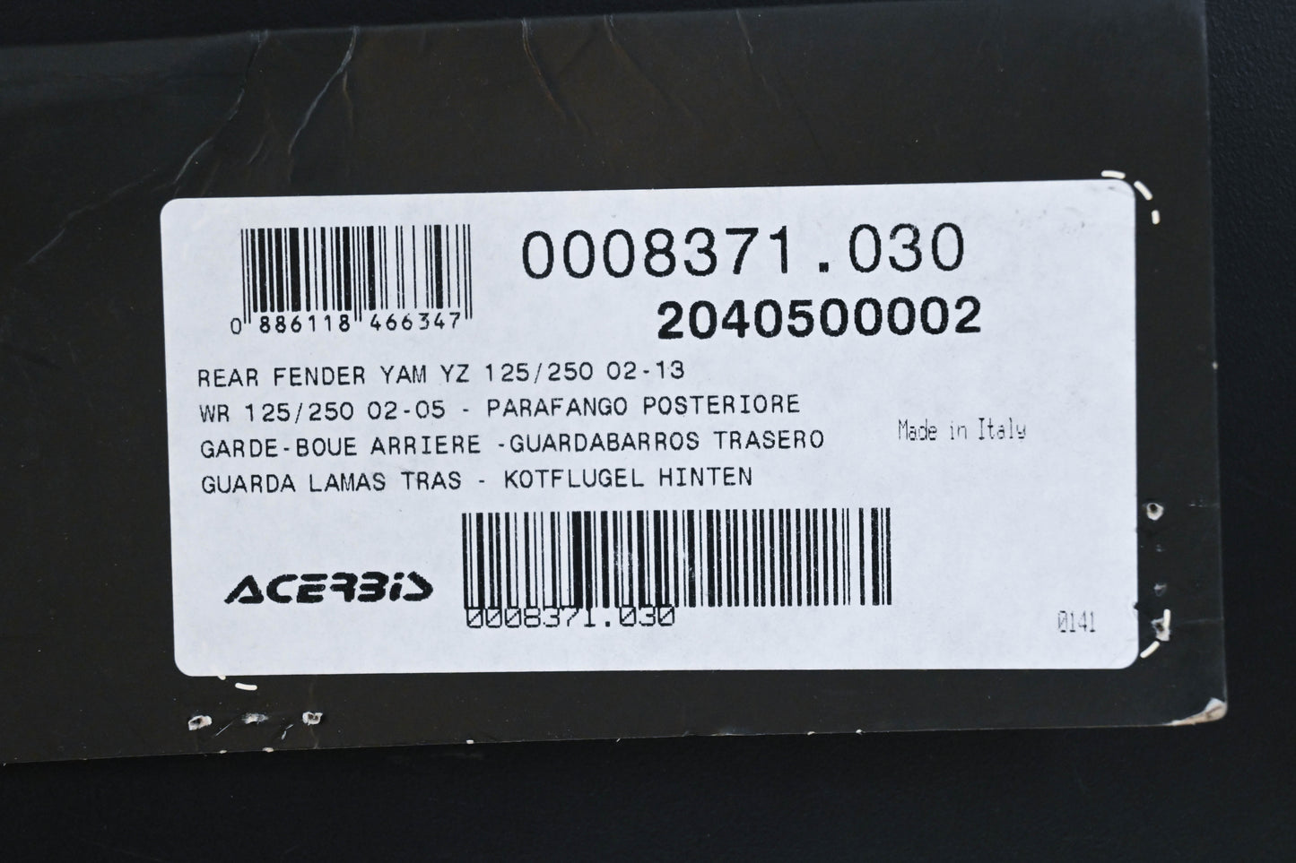 Acerbis 2040500002, 20405-00002 Yamaha White Rear Fender NOS