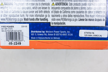 Firepower CTX7A FA, 49-2249 Factory Activated Sealed Battery 12V 6Ah NOS