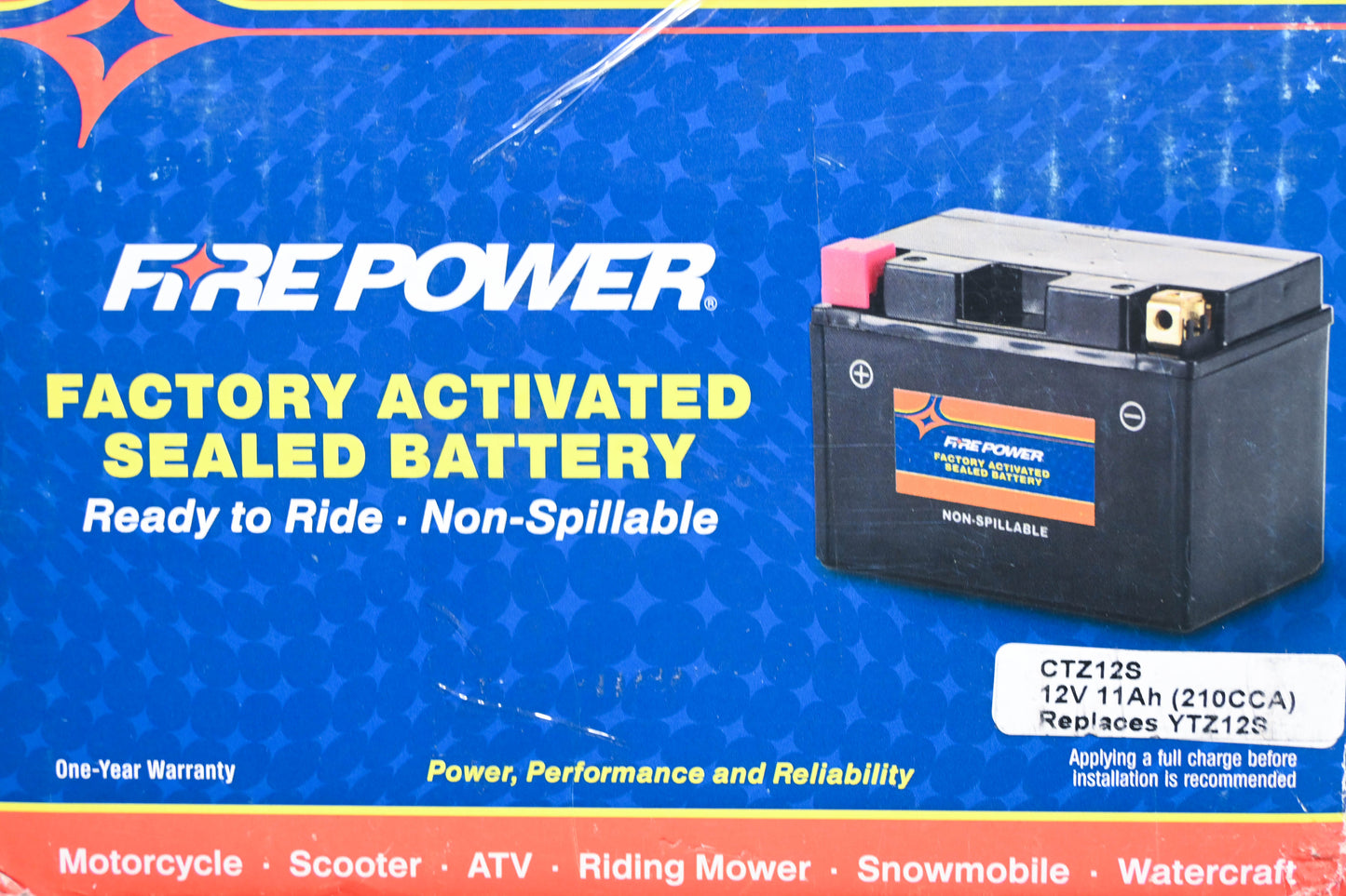 Firepower CTZ12S, YTZ12S, 49-2287 Factory Activated Sealed Battery 12V 11Ah NOS