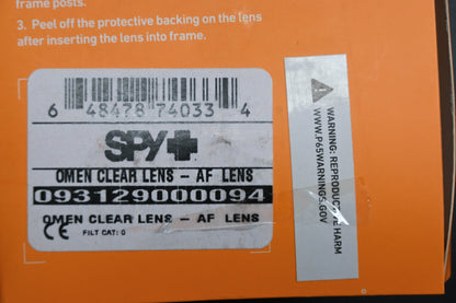 Spy 093129000094, 93129000094 Clear Omen MX Goggle Replacement Lens NOS