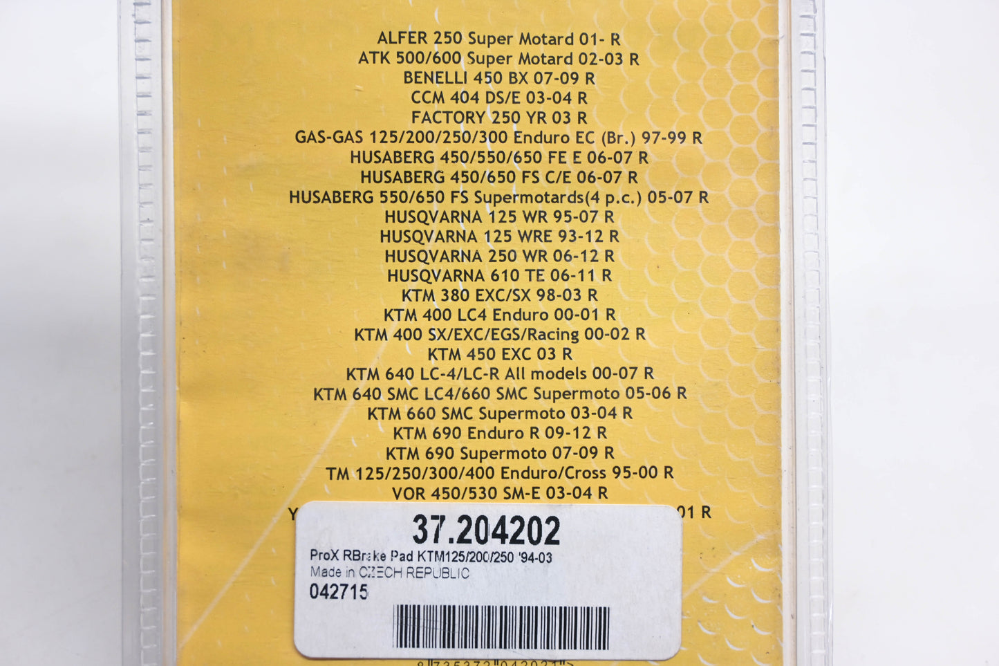 Pro-X 37.204202, 169352 Rear Brake Pad Kit NOS