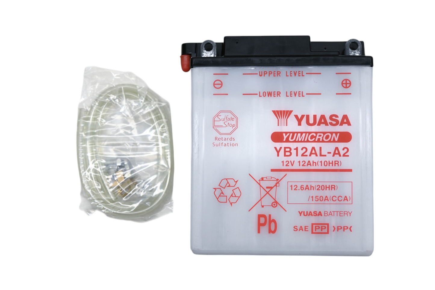 Yuasa YB12AL-A2, M22212, 49-1852 Conventional 12V 12Ah-10HR Battery Kit NOS