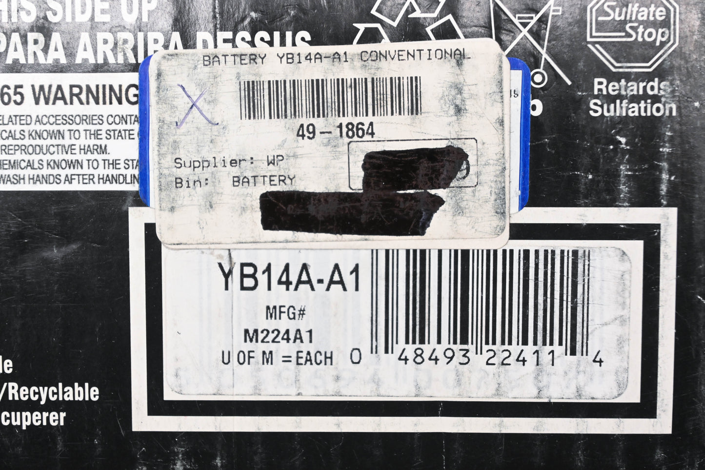 Yuasa YB14A-A1, M224A1, 49-1864 Yumicron 12V 14Ah 10HR Battery NOS