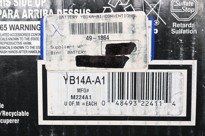 Yuasa YB14A-A1, M224A1, 49-1864 Yumicron 12V 14Ah 10HR Battery NOS
