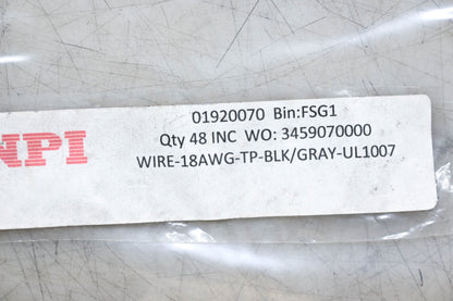 NPI 01920070 4ft 18AWG Wire Black/Gray NOS