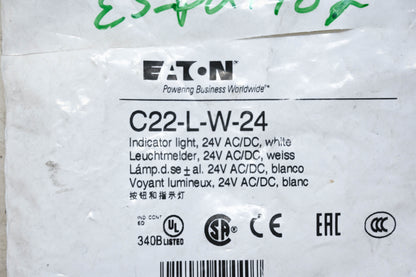 Eaton C22-L-W-24 24V Indicator Light NOS