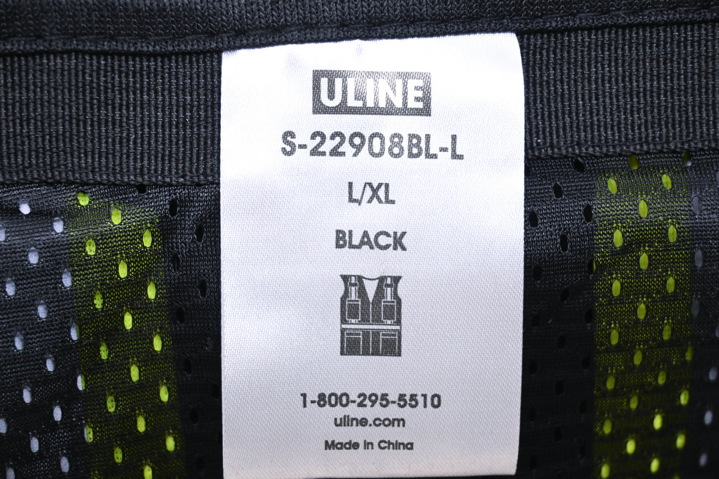 ULine S-22908BL-L Colored Safety Vest Black L/XL NOS