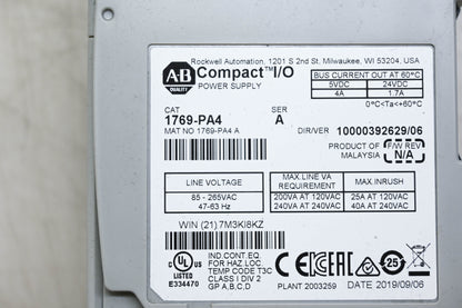 Allen-Bradley 1769-PA4 Series A Ompact I/O Power Supply NOS
