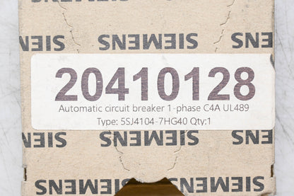 Siemens 5SJ4104-7HG40, 20410128 Miniature Circuit Breaker NOS