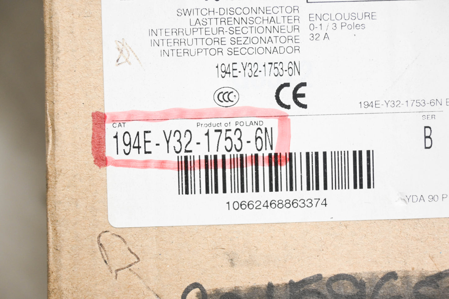 Allen-Bradley 194E-Y32-1753-6N Switch Disconnector NOS