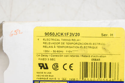 Square D 9050JCK1F3V20 Series H Electrical Timing Relay NOS