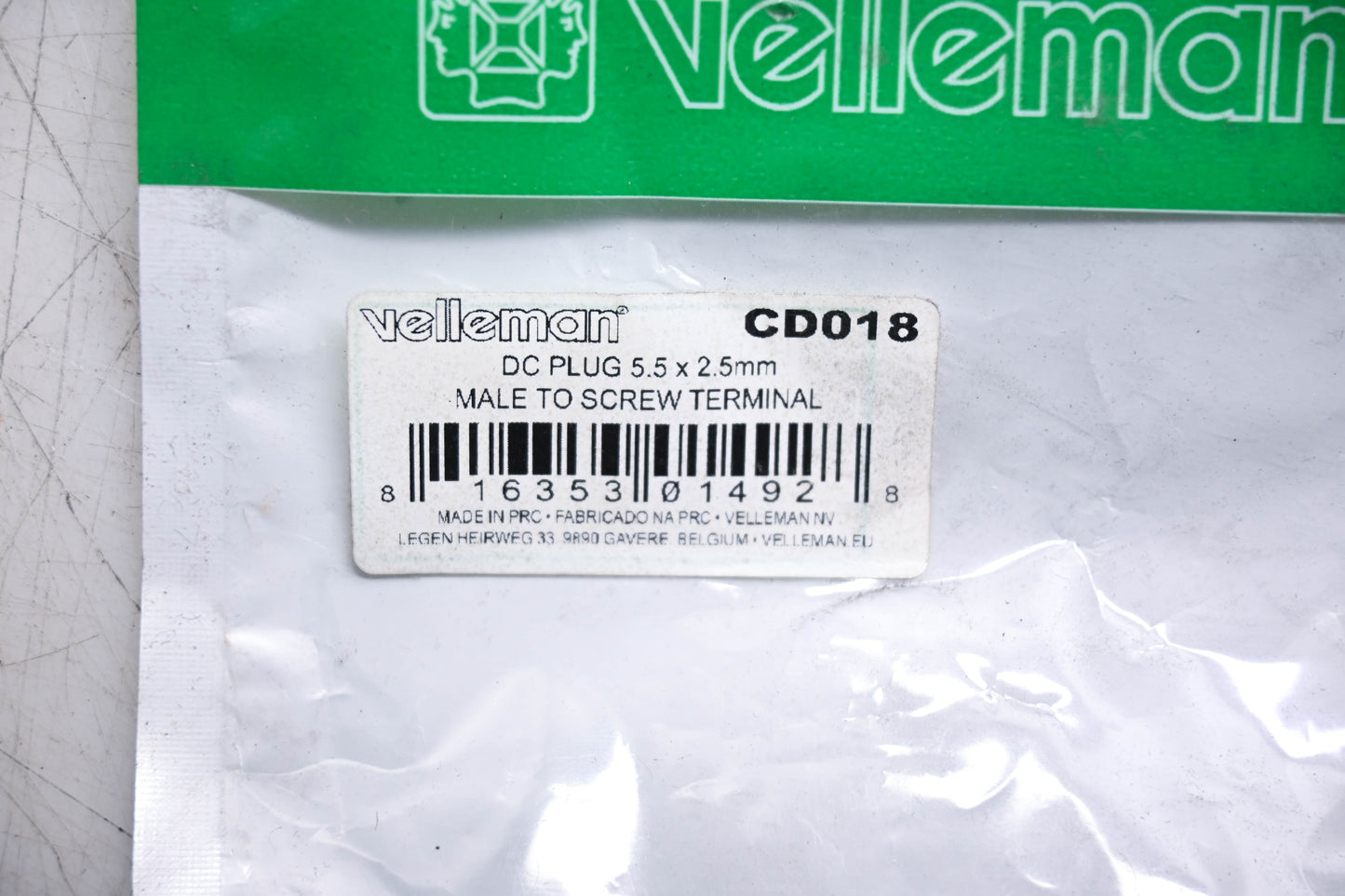 Velleman CD018 DC Plugs 5.5x2.5mm Male to Screw Terminal Qty 5 NOS