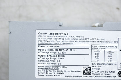 Allen-Bradley 25B-D6P0N104 Series A AC Drive NOS