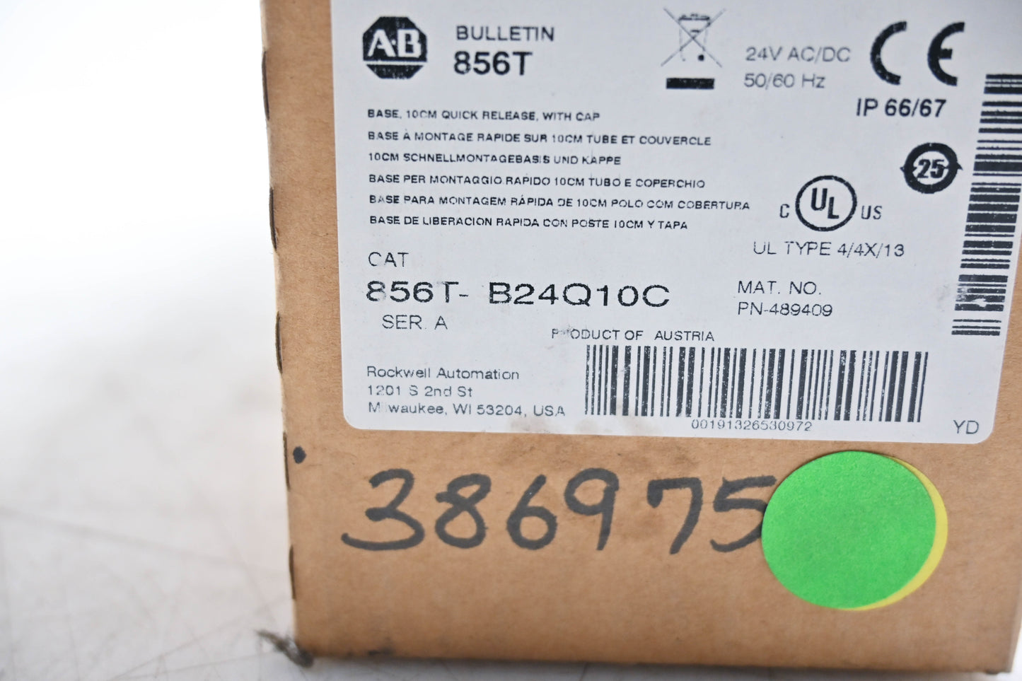 Allen-Bradley 856T-B24Q10C Series A Quick Release Base with Cap NOS