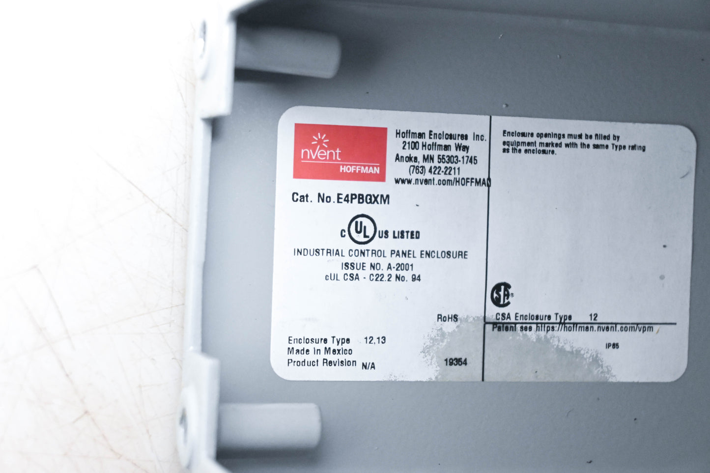 Hoffman E4PBGXM Industrial Control Panel Enclosure NOS