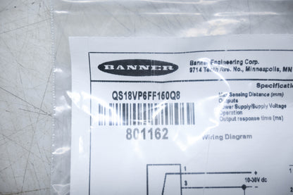 Banner Engineering QS18VP6FF150Q8 Photoelectric Switch Sensor Kit NOS