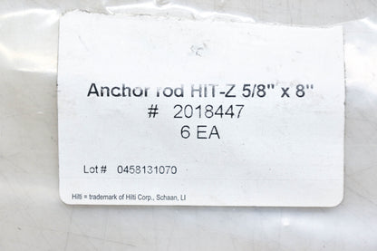 Hilti 2018447 Anchor Rods HIT-Z 5/8" x 8" Qty 6 NOS