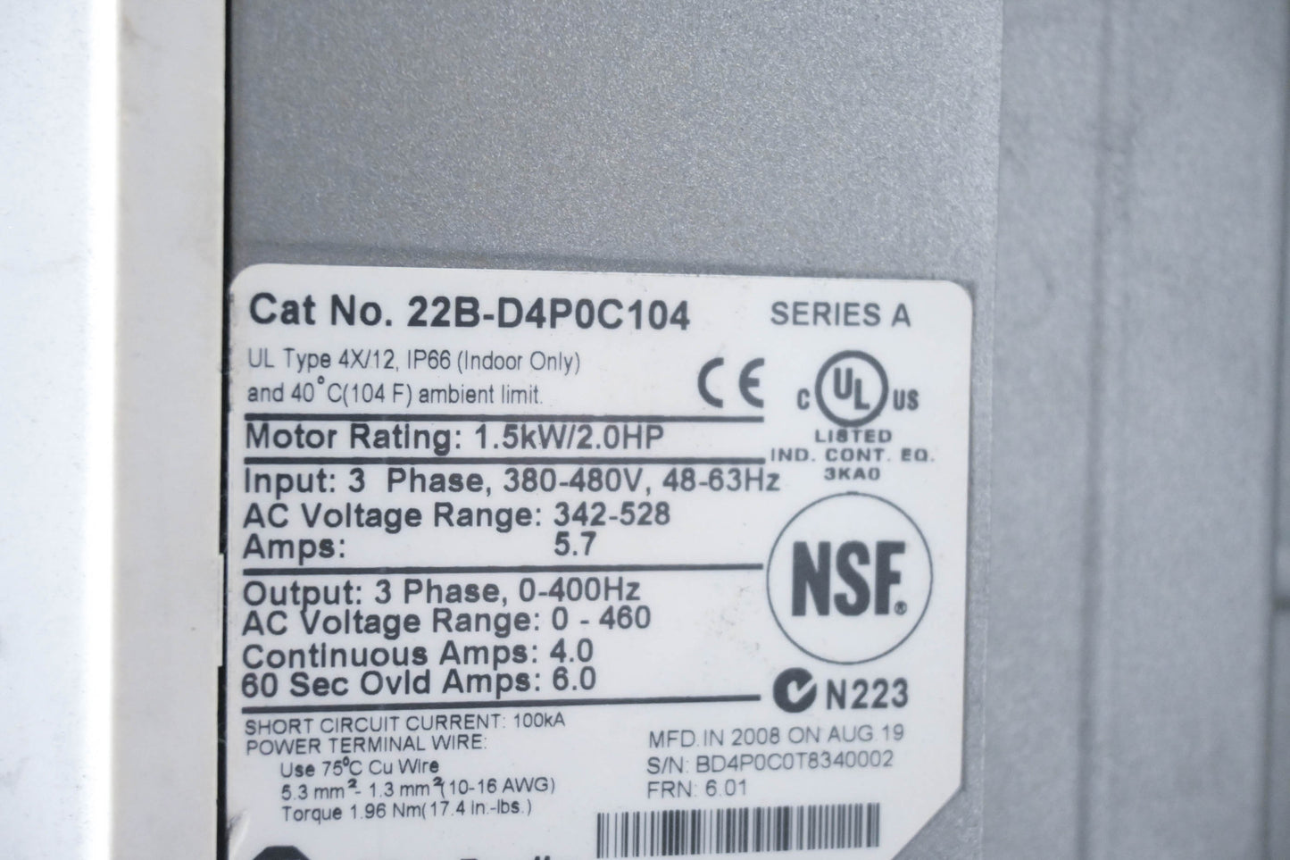 Allen-Bradley 22B-D4P0C104 PowerFlex 40 AC Drive