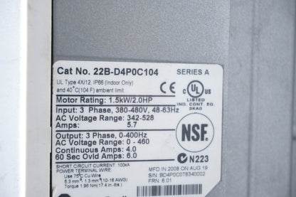Allen-Bradley 22B-D4P0C104 PowerFlex 40 AC Drive