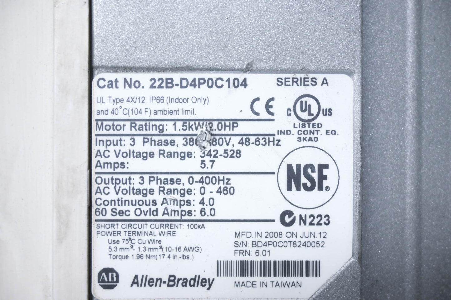 Allen-Bradley 22B-D4P0C104 PowerFlex 40 AC Drive