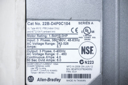Allen-Bradley 22B-D4P0C104 PowerFlex 40 AC Drive