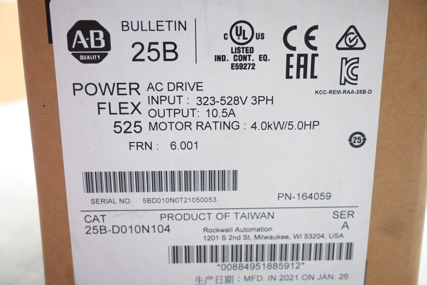 Allen-Bradley 25B-D010N104 PowerFlex 525 AC Drive NOS