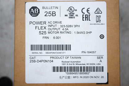 Allen-Bradley 25B-D4P0N104 PowerFlex 525 AC Drive NOS