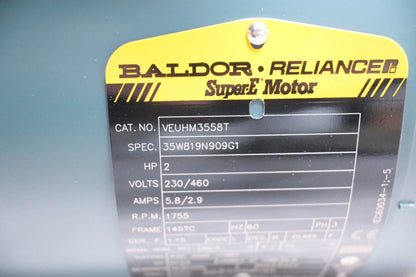 ABB Baldor VEUHM3558T SuperE Motor, 2 HP, 1755 RPM, 3 PH, 60Hz, 145TC NOS