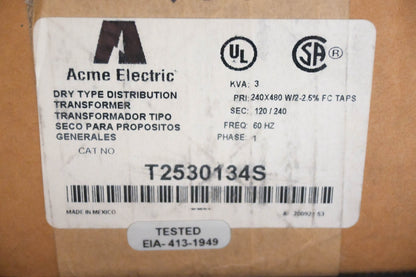 Acme Electric T2530134S General Purpose Transformer NOS