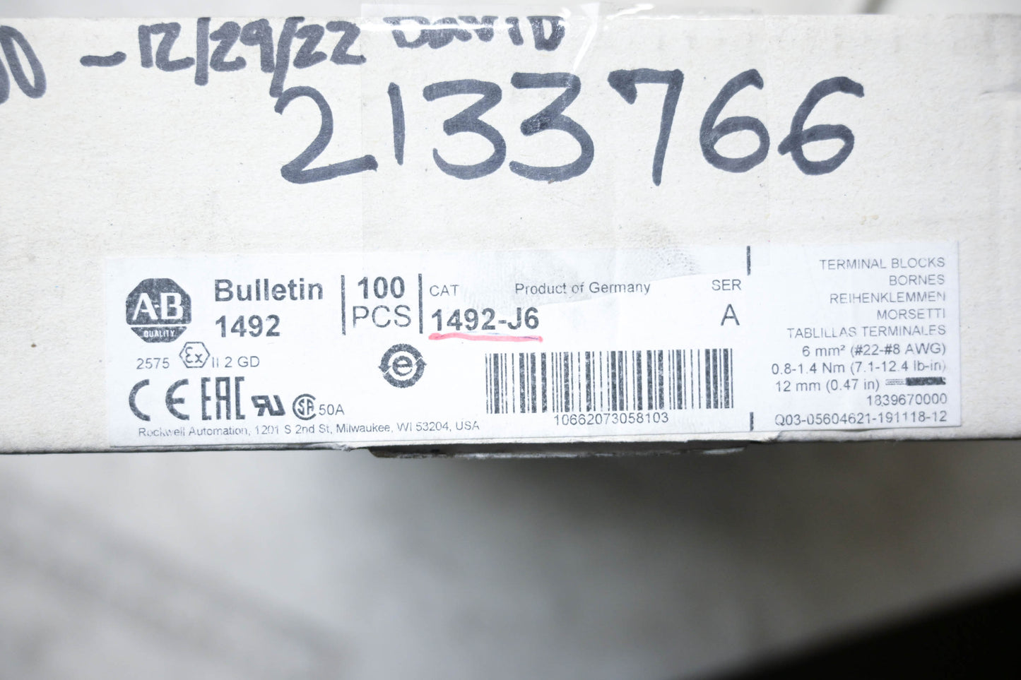 Allen-Bradley 1492-J6 Terminal Blocks Qty 100 NOS