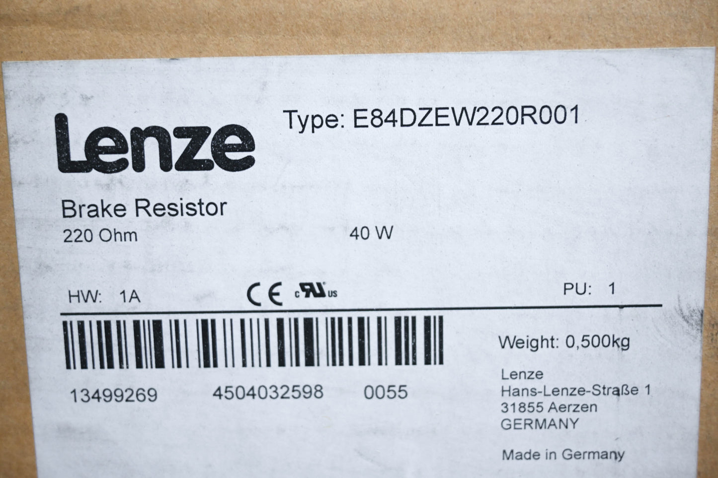 Lenze E84DZEW220R001 Internal Brake Resistor NOS