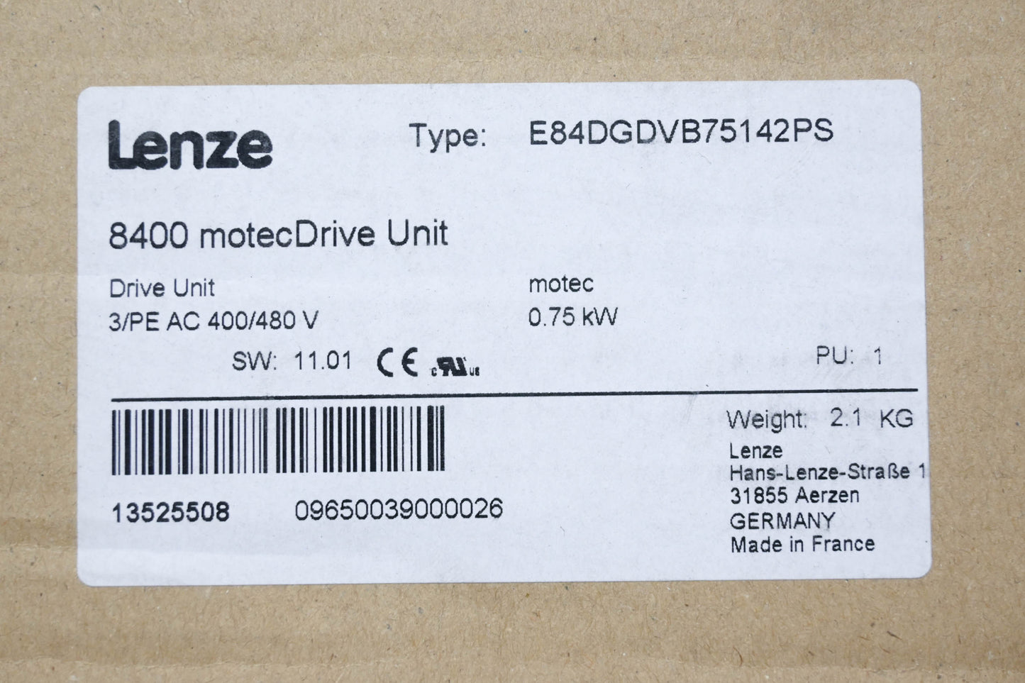 Lenze E84DGDVB75142PS Motec Drive Unit NOS
