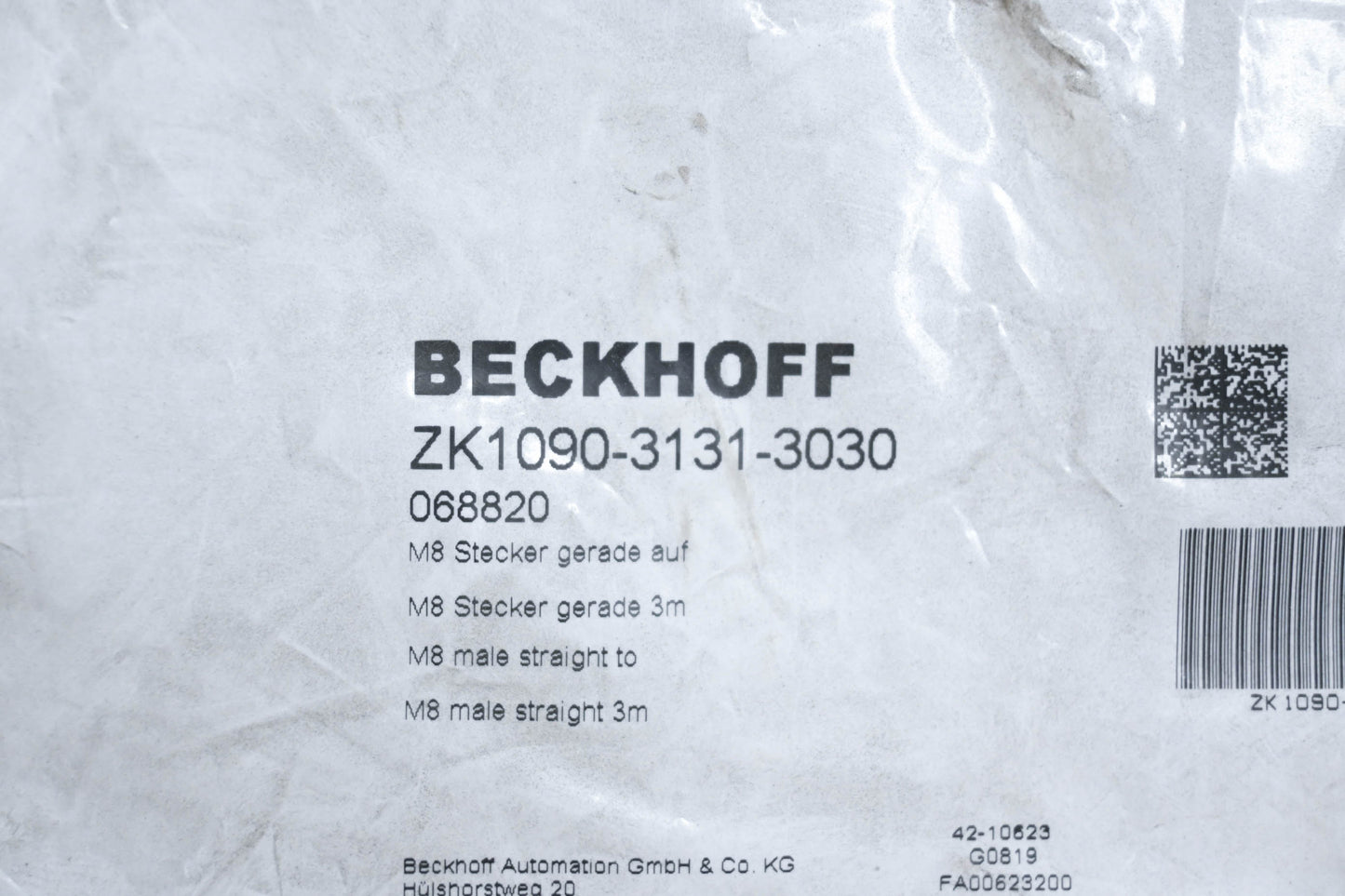 Beckhoff ZK1090-3131-3030 M8 Male Straight to M8 Male Straight 3m Cable NOS