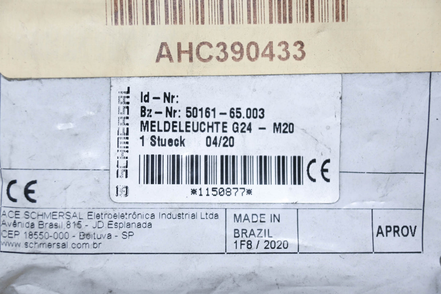 Schmersal 50161-65.003, PL-M20-24V Pilot Light Kit NOS