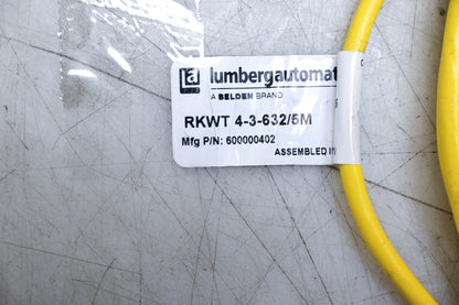 Lumberg RKWT 4-3-632/5M Yellow Cord Set Cable Angled Connector NOS
