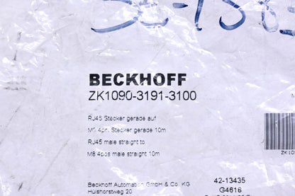 Beckhoff ZK1090-3191-3100 RJ45 Male Straight to M8 4pos Male Straight 10m Cable NOS
