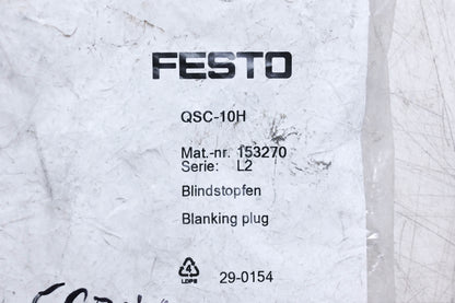 Festo QSC-10H Gas Pipe Plugs Qty 10 NOS