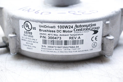 Automation Controls 300473 UniDrive Brushless DC Motor 100W24 NOS