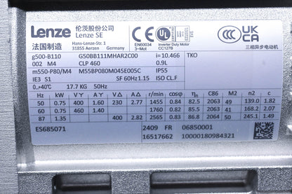 Lenze G50BB111MHAR2C00 Transmission Motor i=10.466, 50Hz, 1455 rpm NOS
