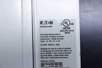 Eaton ER53030UPGB Enclosed Manual Motor NOS