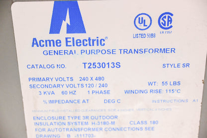 ACME Electric T253013S General Purpose Transformer NOS