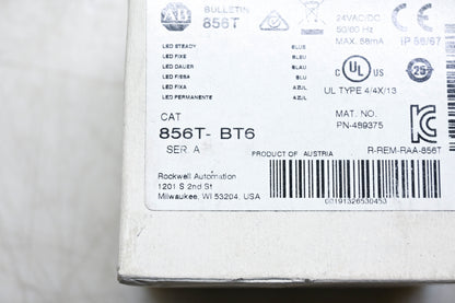 Allen-Bradley 856T-BT6 Blue Steady LED Stack Light 24VAC/DC 70mm NOS