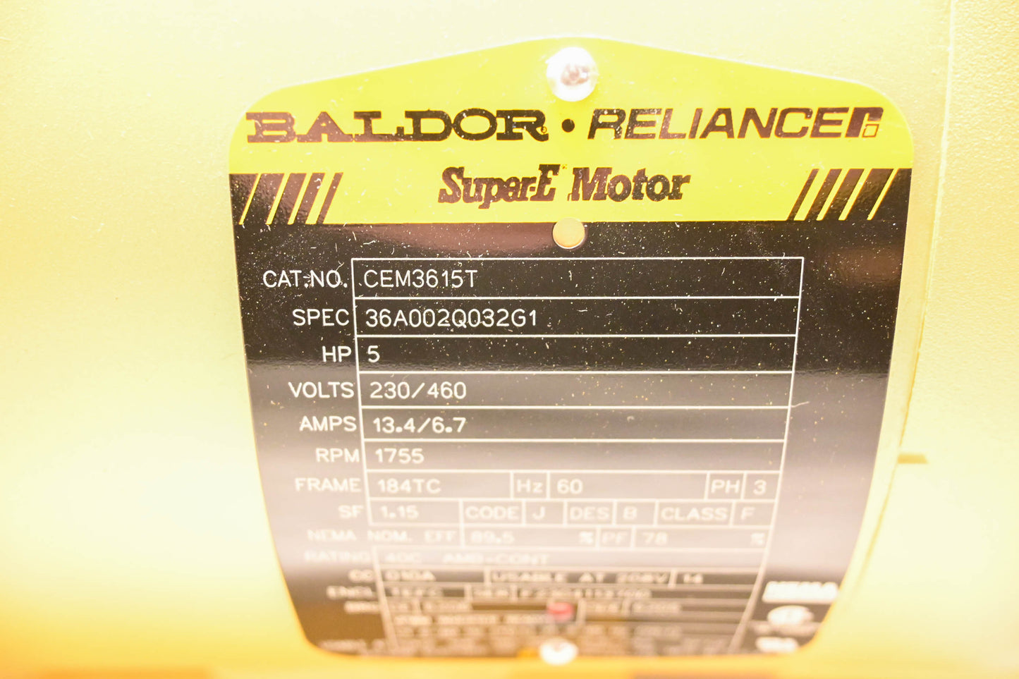 ABB CEM3615T, 36A002Q032G1 Baldor SuperE Motor 184TC 3PH 5HP 1750RPM 230/460V-AC NOS