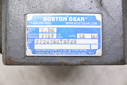 Boston Gear F724-15KT-B7-G3 Gear Reducer, 2.34 Input Hp, 1159 Output Torque, 15:1 Nominal Ratio