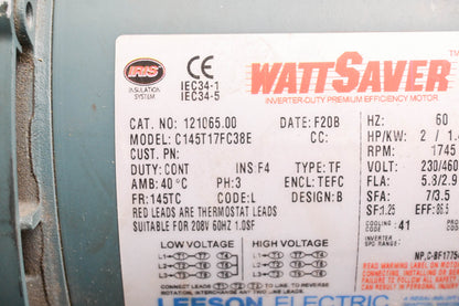 Leeson Grove Gear 121065.00, C145T17FC38E, GR8300234.00 WattSaver Motor and Ironman Right Angle Gear Reducer